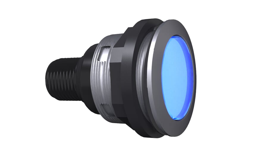 Bouton-poussoir lumineux bleu avec connecteur M12 IP65 / IP67